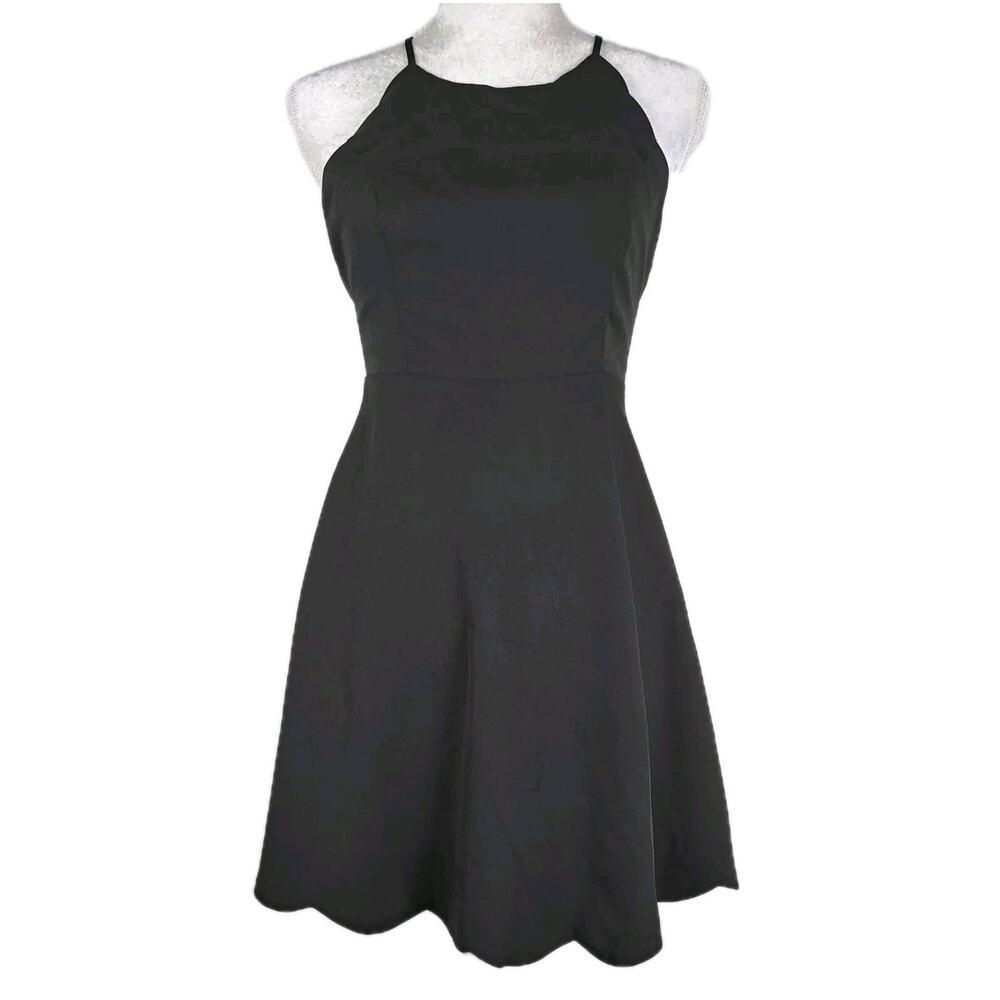 Lulus Sleeveless Skater Mini Dress Womens Small S Black Satin Strappy Open Back
